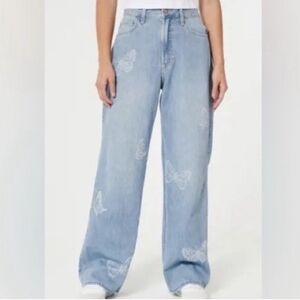 Hollister Y2K Straight Wide Leg Bleached Butterfly Jeans